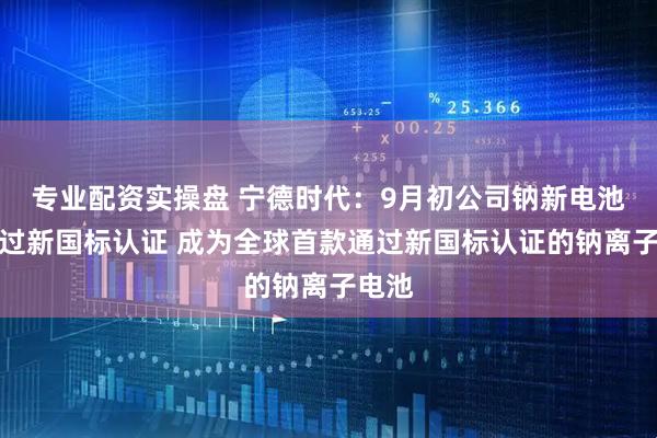 专业配资实操盘 宁德时代：9月初公司钠新电池已通过新国标认证 成为全球首款通过新国标认证的钠离子电池